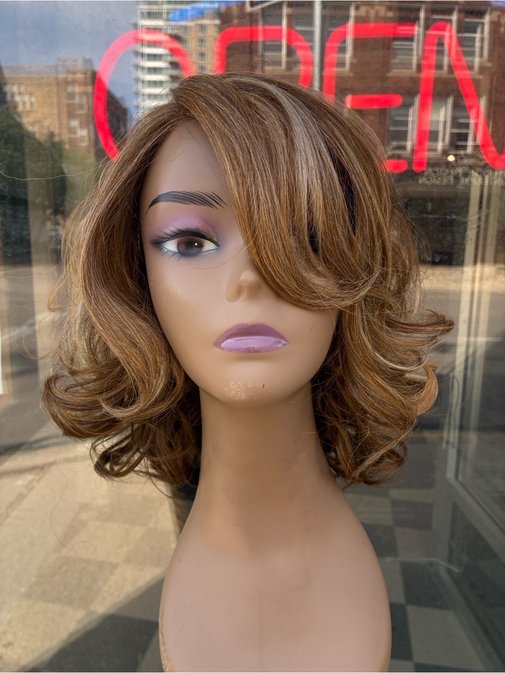 Women's Short Layered Wig in Light with Blonde Highlights